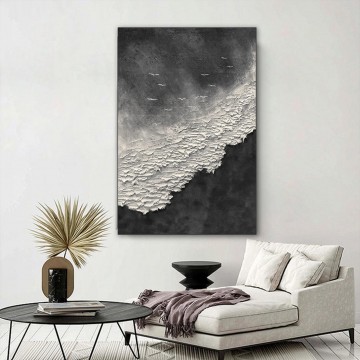 Landschaft Werke - D Black White Wellen Wabi Sabi von Palettenmesser Strandvögel Möwe Küste